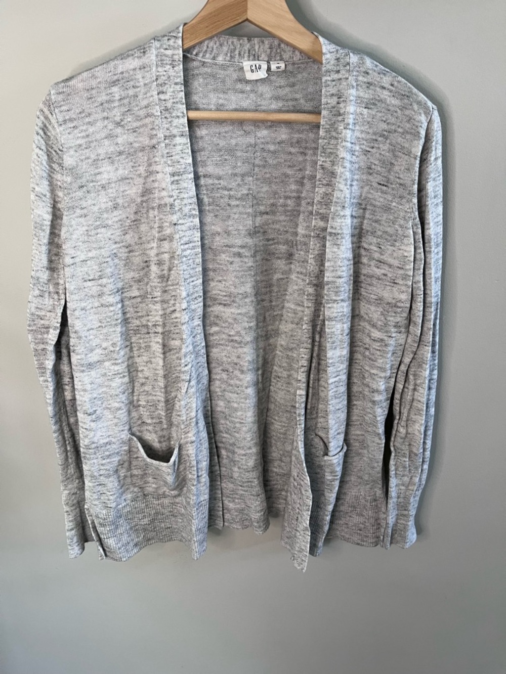 Gap Womens Gray Open Front Cardigan Cotton Linen Blend Pocket Sweater Size‎ M